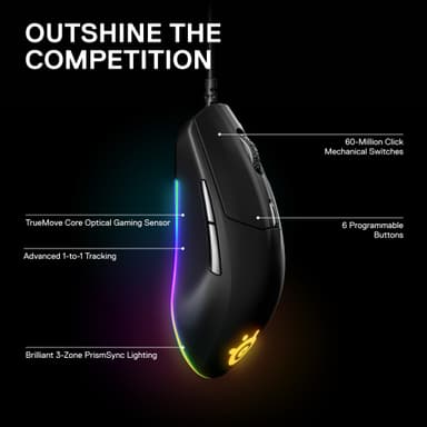 SteelSeries Rival 3 -pelihiiri, langallinen, musta