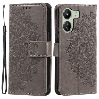 SKALO Xiaomi Redmi 13C 4G Mandala lompakkokotelo - Harmaa