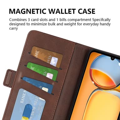 SKALO Xiaomi Redmi 13C 4G Premium Wallet Lompakkokotelo - Ruskea