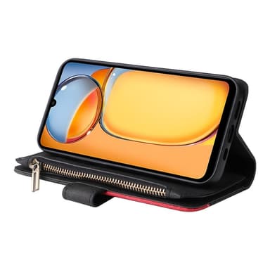 KT lompakkokotelo Xiaomi Redmi 13C:lle - musta-punainen