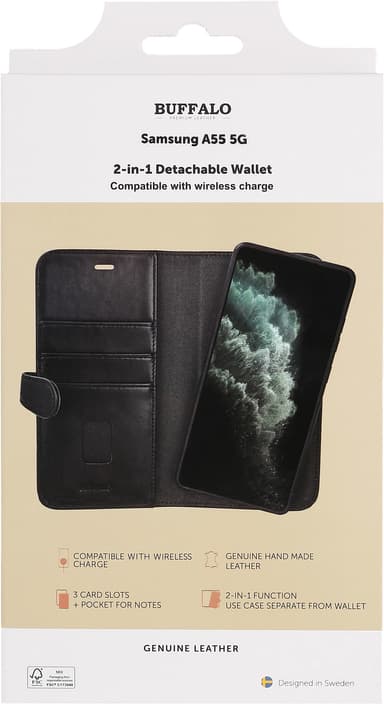 Buffalo 2in1 Samsung Galaxy A55 5G lompakkokotelo (musta)