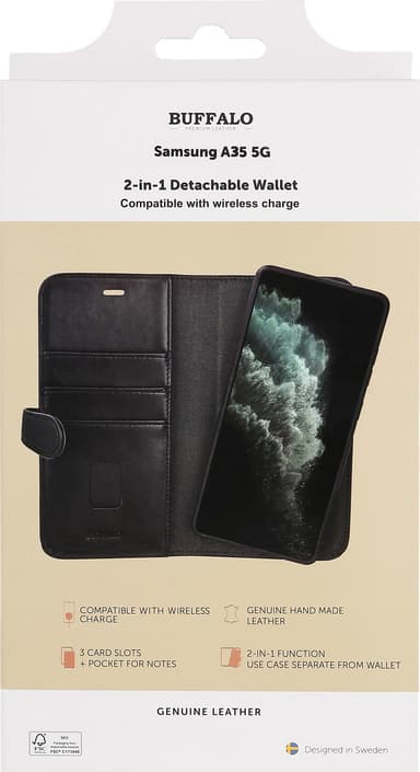 Buffalo 2in1 Samsung Galaxy A35 5G lompakkokotelo (musta)