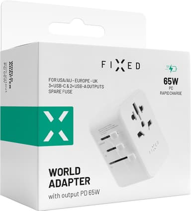 Fixed World 65 W matka-adapteri (valkoinen)