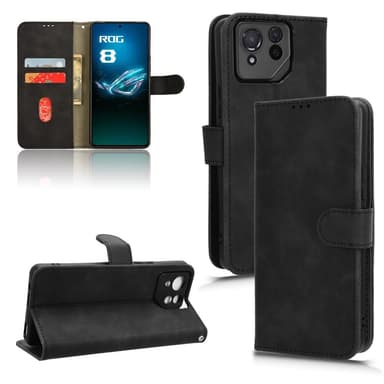 SKALO Asus ROG Phone 8 5G Matt PU Nahka lompakkokotelo - Musta