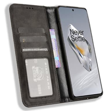 SKALO OnePlus 12R 5G Kohokuvioitu Premium lompakkokotelo - Musta