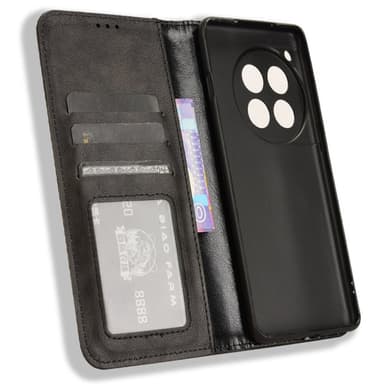 SKALO OnePlus 12R 5G Kohokuvioitu Premium lompakkokotelo - Musta