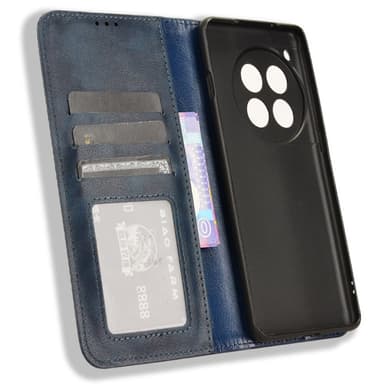 SKALO OnePlus 12R 5G Kohokuvioitu Premium lompakkokotelo - Sininen