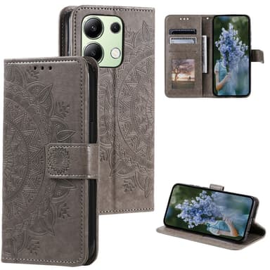SKALO Xiaomi Redmi Note 13 4G Mandala lompakkokotelo - Harmaa