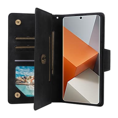 SKALO Xiaomi Redmi Note 13 Pro+ 10-lokeroa Lompakkokotelo - Musta