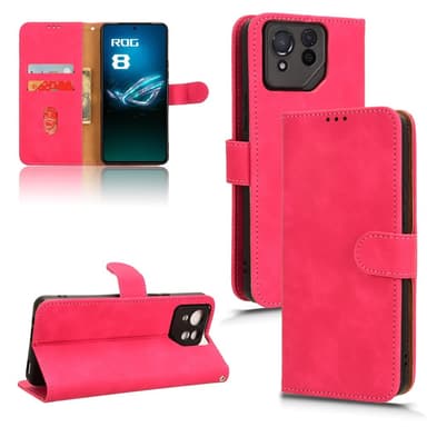 SKALO Asus ROG Phone 8 5G Matt PU Nahka lompakkokotelo - Cerise