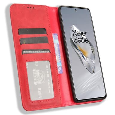 SKALO OnePlus 12R 5G Kohokuvioitu Premium lompakkokotelo - Punainen