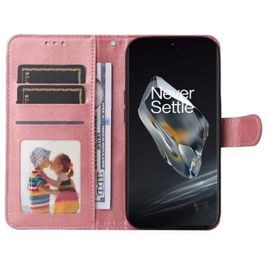 SKALO OnePlus 12R 5G PU-nahkainen Lompakkokotelo - Pinkki