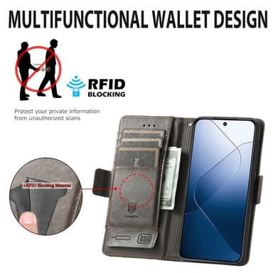 SKALO Xiaomi 14 5G CASENEO 002 Series Premium PU-nahkalompakko - Tummanruskea