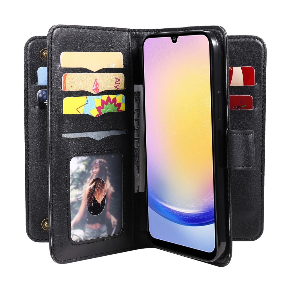 SKALO Samsung A25 5G 10-lokeroa Lompakkokotelo - Musta