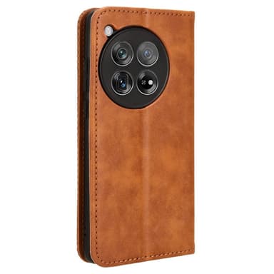 SKALO OnePlus 12R 5G Kohokuvioitu Premium lompakkokotelo - Ruskea