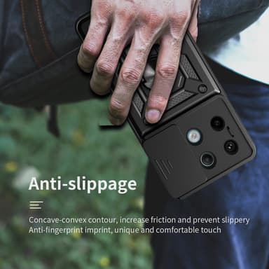 SKALO Xiaomi Redmi Note 13 Pro 5G Armor hybridi metallirengas kameran liukusäädin - Musta