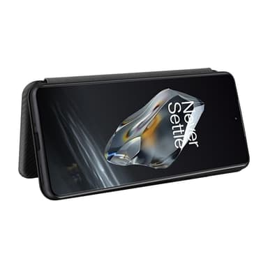 SKALO OnePlus 12 5G Carbon Fiber Lompakkokotelo - Musta