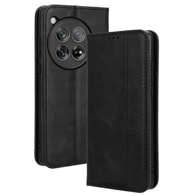 SKALO OnePlus 12R 5G Kohokuvioitu Premium lompakkokotelo - Musta