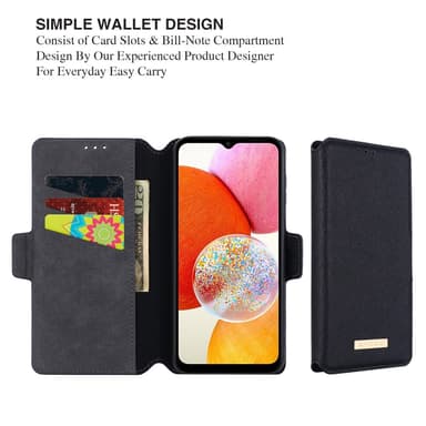 SKALO Samsung A25 5G MUXMA Saffiano PU-nahka Lompakkokotelo - Musta