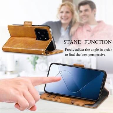SKALO Xiaomi 14 5G CASENEO 002 Series Premium PU-nahkalompakko - Tummanruskea