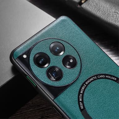 SKALO OnePlus 12 5G PU Nahka Hybrid Magnetic Ring Suojakuori - Punainen