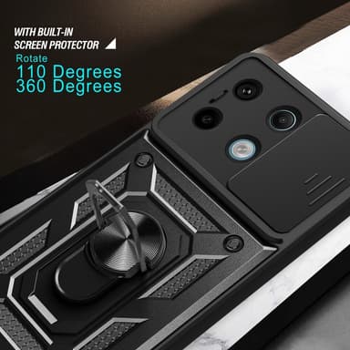 SKALO Xiaomi Redmi Note 13 Pro 5G Armor hybridi metallirengas kameran liukusäädin - Musta