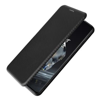 SKALO OnePlus 12 5G Carbon Fiber Lompakkokotelo - Musta