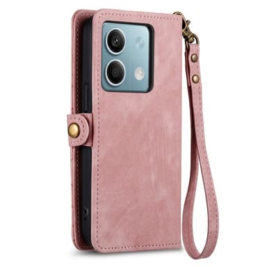 SKALO Xiaomi Redmi Note 13 5G Kohokuvioitu lompakkokotelo PU-nahasta vetoketjulla - Pinkki