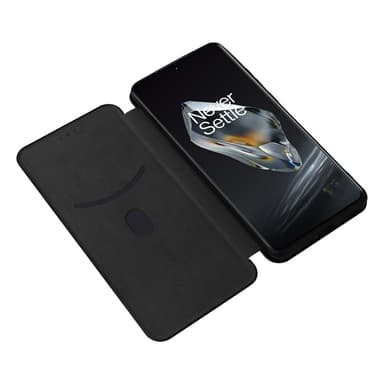 SKALO OnePlus 12 5G Carbon Fiber Lompakkokotelo - Musta