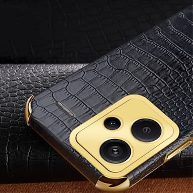 SKALO Xiaomi Redmi Note 13 Pro+ Krokotiili Kultainen Reuna Kuori - Valkoinen