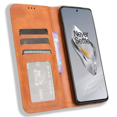 SKALO OnePlus 12R 5G Kohokuvioitu Premium lompakkokotelo - Ruskea