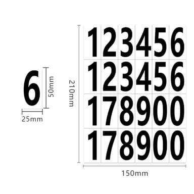2 arkkia 5 x 2.5cm numeeriset tarratarrat Numerot