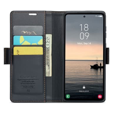 CASEME Retro Lompakkokotelo Samsung Galaxy S23 FE - Musta