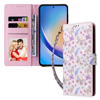Samsung Galaxy A35 5G -nahkakotelo RFID-esto korttipaikoilla Puhelimen suojus - Butterfly Flower