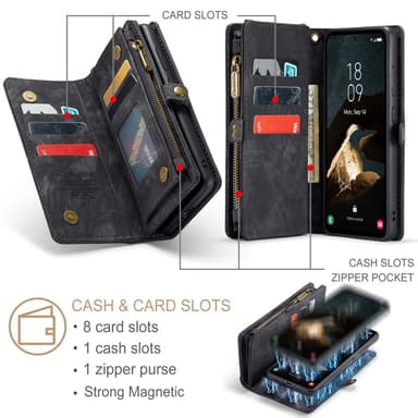 CASEME Samsung Galaxy A55 5G 2-in-1 lompakkokotelolle - Musta