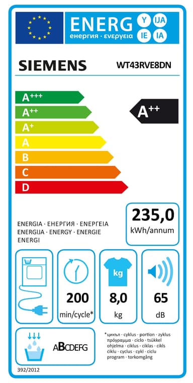 Siemens kuivausrumpu WT43RVE8DN