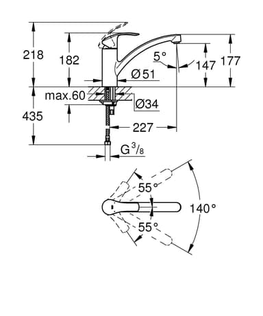 Grohe Eurosmart, matalalla juoksuputkella