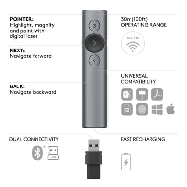 Logitech Spotlight esityskaukosäädin (harmaa)