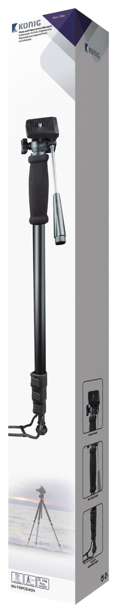 Kamera/video ét-fods stativ, 178 cm. Sort