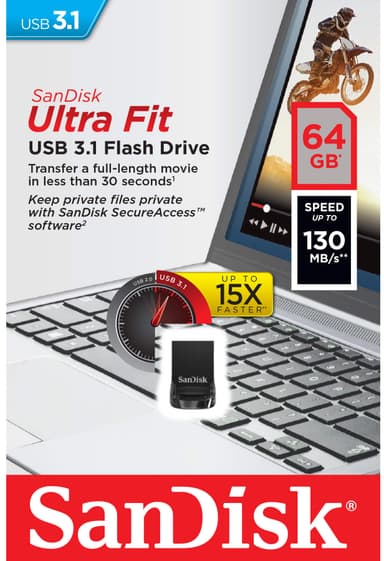 SanDisk Ultra Fit USB 3.1 muistitikku 64 GB