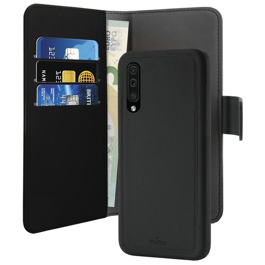Puro 2in1 Samsung Galaxy A50 lompakkokotelo (musta)