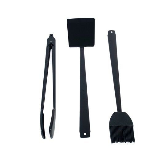 Työkalusarja matto musta, tong, spatula ja basting harja