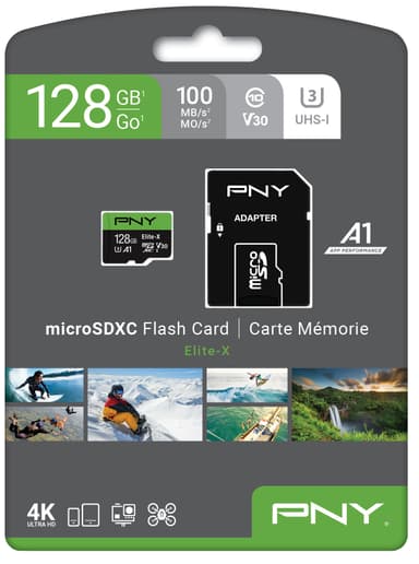 PNY Elite-X Micro SDXC U3 V30 muistikortti 128GB