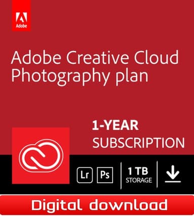 Adobe Creative Cloud Photography jäsenyys (1 TB tallennustilaa, 1 v.)