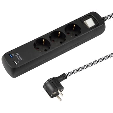 Smartline 3-osainen jatkojohto + 2 USB porttia 13790 (musta)