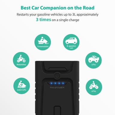 RAVPower 10000 mAh varavirtalähde ja 400A Car jump starter, Musta