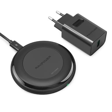 RAVPower langaton Qi laturi, 10W sis. Quick Charge 3.0 seinälaturi, Musta