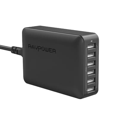 RAVPower 6-port USB Hub laturi, 60W & 12A, Musta