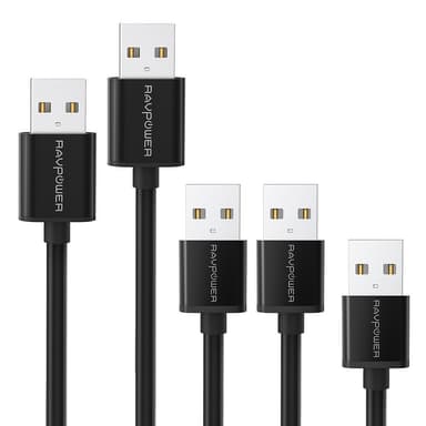 RAVPower 5 x USB 2.0 että Micro USB kaapeli paketti (0.3 m + 2 x 0.9 m + 1.8 m + 3.0 m), Musta