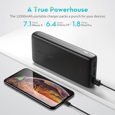 RAVPower Ace Series 32000 mAh Varavirtalähde, 3 x USB-A output, Musta